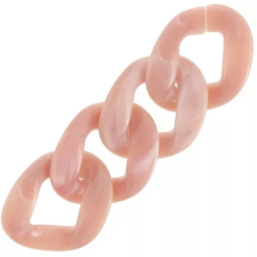 Eslabón acrílico trenzado ovalado 39x32 mm - Rosa viejo jaspeado - Blanco x1