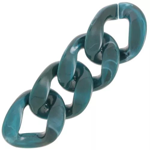 Eslabón acrílico trenzado ovalado 39x32 mm - Verde botella jaspeado - Blanco x1