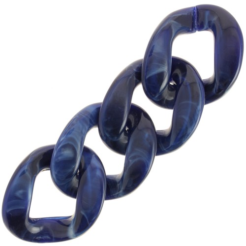 Eslabón acrílico trenzado oval 39x32 mm - Azul oscuro jaspeado - Blanco x1