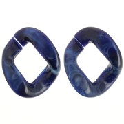 Eslabón acrílico trenzado oval 39x32 mm - Azul oscuro jaspeado - Blanco x1