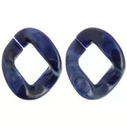 Eslabón acrílico trenzado oval 39x32 mm - Azul oscuro jaspeado - Blanco x1