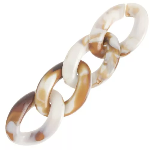 Eslabón acrílico trenzado oval 29x21 mm - Blanco jaspeado - Marrón x1