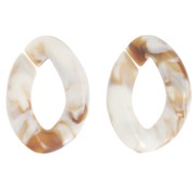 Eslabón acrílico trenzado oval 29x21 mm - Blanco jaspeado - Marrón x1