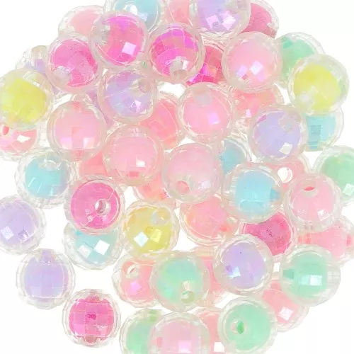 Surtido de cuentas facetadas redondas de 10 mm - Transparente AB - Multi Pastel x10