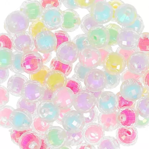 Surtido de cuentas facetadas redondas 8 mm - Transparente AB - Multi Pastel x15