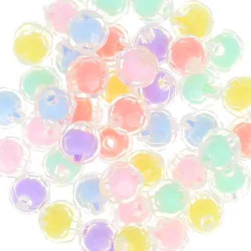 Cuentas facetadas redondas surtidas 10 mm - Transparente - Multicolor Pastel x10