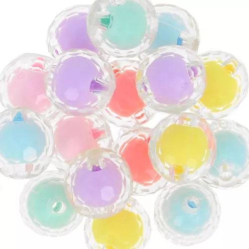 Surtido de cuentas facetadas redondas 16 mm - Transparente - Multicolor Pastel x6