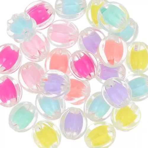Surtido de cuentas redondas estriadas 12 mm - Transparente - Multicolor Pastel x8