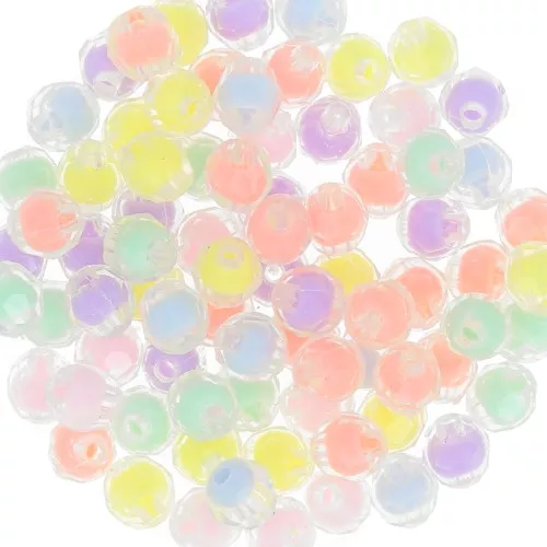 Surtido de cuentas facetadas redondas aplanadas 8x7.5mm Transparente -Multi Pastel x15