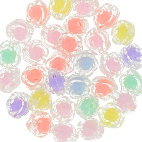 Juego de cuentas flor 11 mm - Transparente - Multicolor Pastel x8