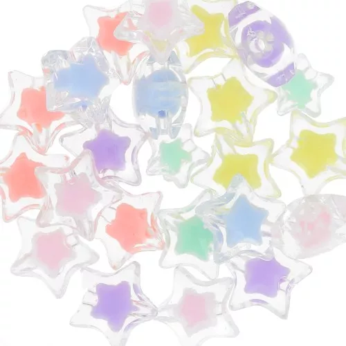 Surtido de cuentas de estrella facetadas de 15 mm - Transparente - Multi Pastel x8
