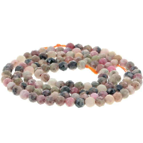 Cuentas redondas facetadas de 3 mm de piedra preciosa - Rodonita x 39 cm