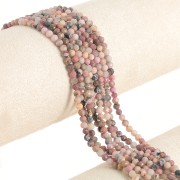 Cuentas redondas facetadas de 3 mm de piedra preciosa - Rodonita x 39 cm