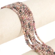 Cuentas redondas facetadas de 3 mm de piedra preciosa - Rodonita x 39 cm