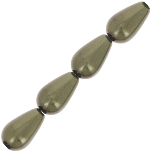 Preciosa Pearls - Perla en forma de pera 10x6 mm - Verde oscuro x10