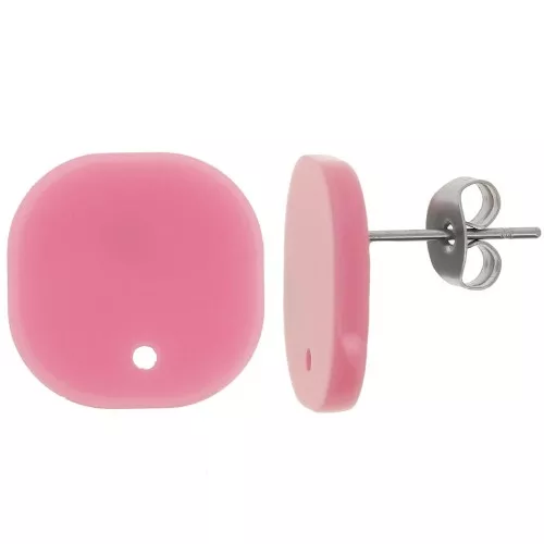 Pendientes cuadrados redondeados de acrílico opaco 15 mm - Rosa viejo x2