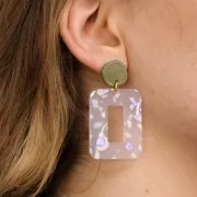 Pendientes cuadrados redondeados de acrílico opaco 15 mm - Oliva x2