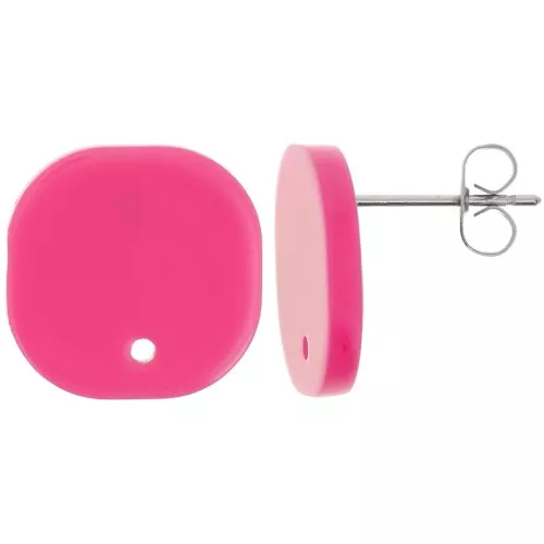 Pendientes cuadrados redondeados de acrílico opaco 15 mm - Fucsia x2