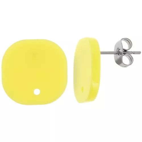 Pendientes cuadrados redondeados de acrílico opaco 15 mm - Amarillo fluorescente x2