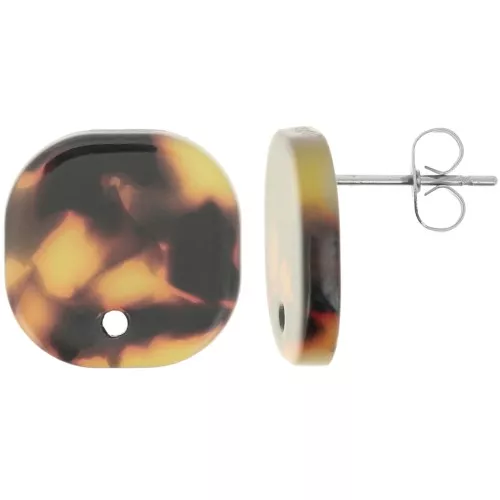 Pendientes redondos cuadrados de acetato 15 mm Carey Marrón - Negro x2