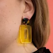 Pendientes redondos cuadrados de acetato 15 mm Carey Marrón - Negro x2