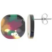 Pendientes cuadrados redondos de acetato 15mm Carey Verde - Fucsia x2