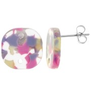 Pendientes redondos cuadrados de acetato 15mm - Terrazzo Vanille - Rosa Pastel x2|raw }}