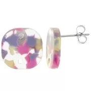 Pendientes redondos cuadrados de acetato 15mm - Terrazzo Vanille - Rosa Pastel x2