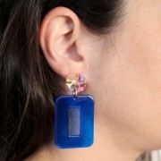 Pendientes redondos cuadrados de acetato 15mm - Terrazzo Vanille - Rosa Pastel x2