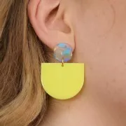 Pendientes redondos cuadrados de acetato 15 mm - Violeta jaspeado - Salmón x2