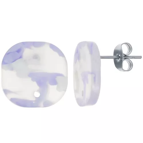 Pendientes redondos cuadrados de acetato 15 mm - Violeta terrazo - Blanco nacarado x2
