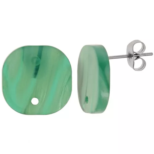 Pendientes redondos cuadrados de acetato 15 mm - Perla verde jaspeada x2