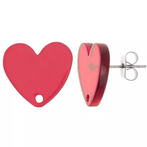 Tachuelas corazón acetato 14x15,5 mm - Rojo x2