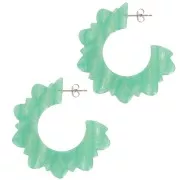 Pendientes de aro flor plana 49 mm en acetato - Jaspeado Multi-perla verde x2
