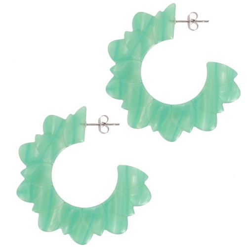 Pendientes de aro flor plana 49 mm en acetato - Jaspeado Multi-perla verde x2