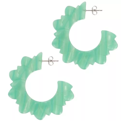 Pendientes de aro flor plana 49 mm en acetato - Jaspeado Multi-perla verde x2