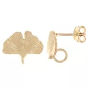 Pendientes hoja de ginkgo 11x15 mm - 3 micras baño de oro x2