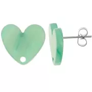 Verde - Clous d'oreilles coeur en acrylique 14x15.5 mm - Marbré Multi-vert nacré x2 Clous d'oreilles coeur en acrylique 14x15.5 mm - Marbré Multi-vert nacré x2