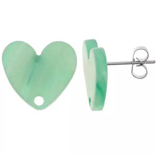 Tachuelas corazón acrílico 14x15,5 mm - Perla verde jaspeada x2