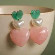 Tachuelas corazón acrílico  14x15,5 mm - Perla verde jaspeada x2
