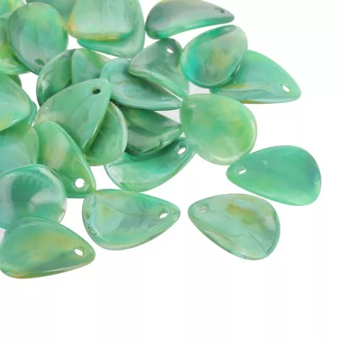 Lentejuelas de pétalos de flores curvados de 17 mm en acrílico - jaspeado multiverde x15