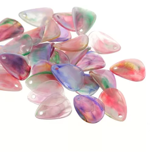 Lentejuelas de pétalos de flores curvados de 17 mm en acrílico - jaspeado multicolor x15