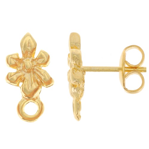 Pendientes Flor 13x7 mm con anilla cerrada - Dorado x2