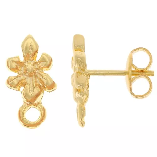 Pendientes Flor 13x7 mm con anilla cerrada - Dorado x2