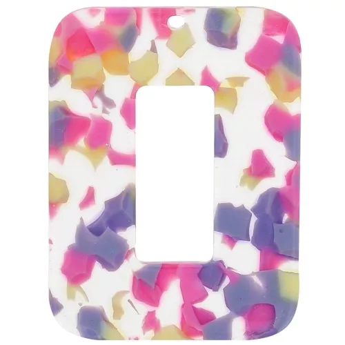 Colgante Rectángulo Acetato 40x30 mm - Terrazzo Vanilla - Rosa Pastel x1