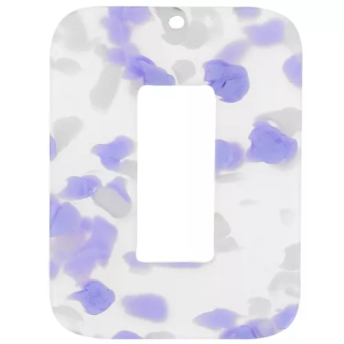 Colgante rectangular de acetato 40x30 mm - Violeta terrazo - Blanco nacarado x1