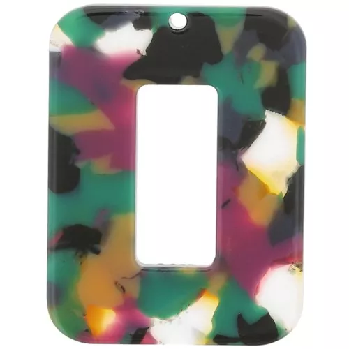 Colgante Rectángulo Hueco de Acetato 40x30 mm - Verde Carey - Fucsia