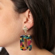 Colgante Rectángulo Hueco de Acetato 40x30 mm - Verde Carey - Fucsia