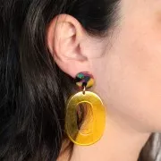 Colgante calado oval acrílico transparente 47x34 mm - Amarillo x1