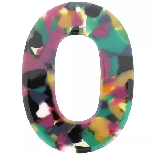 Colgante hueco ovalado de acetato 47x34 mm - Verde carey - Fucsia x1